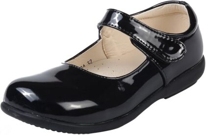 Kids Girls Flat School Shoes Black Mary Jane Shoes for Girls Hook and Loop Comfortable Uniform Shoes