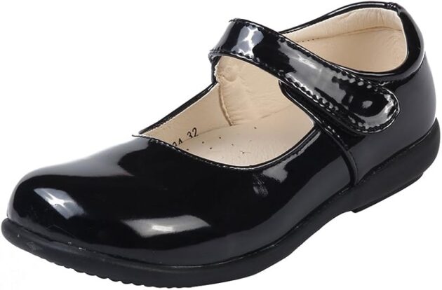 Kids Girls Flat School Shoes Black Mary Jane Shoes for Girls Hook and Loop Comfortable Uniform Shoes