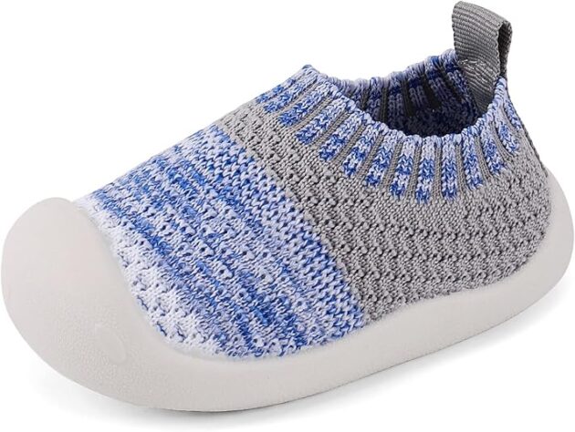 Baby First Walking Shoes for Wide Feet Boys Girls Soft Mesh Breathable Sneakers for Toddler Infant Blue Grey